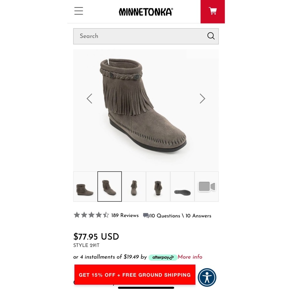 Minnetonka High Top Back Zip Boot, Grey, Size 8